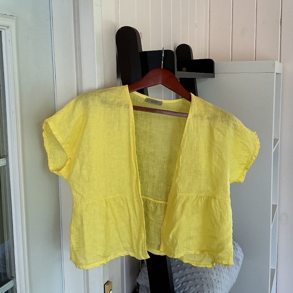 Sunny yellow Italian linen bolero cardigan - size M - excellent condition - Picture 1 of 6